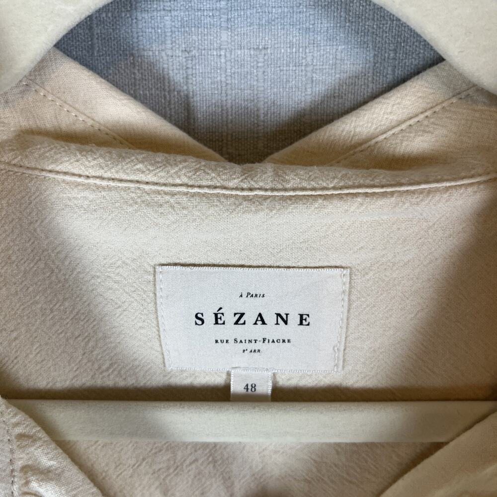 Sezane Maxy Top Shirt Oversized Beige Fits 16 & Up Floral Embroidered Button Up - Picture 5 of 15